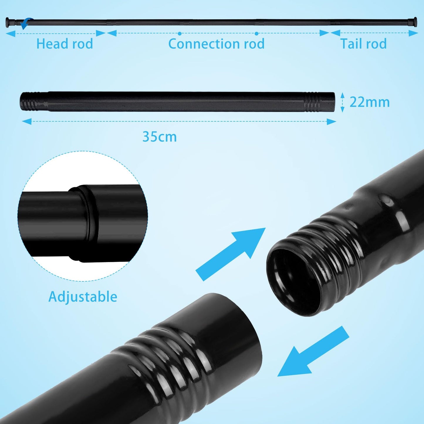 Black Clamping Curtain Bar without Drilling, 71-199 cm Adjustable for Curtains in Bathroom, Bedroom, Wardrobe & Balcony (1 Piece)