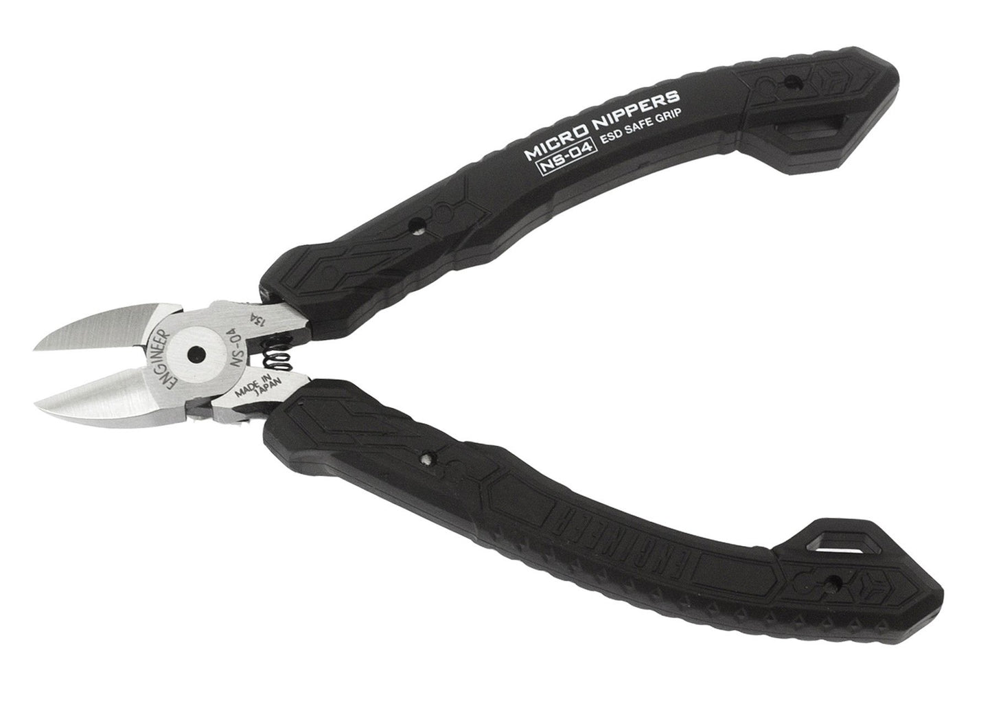 Precision Compact Side Cutters, Professional Grade, ESD Safe with Hardened Carbon Steel Jaws (PCB Side Snips). Made in Japan. ENGINEER ns-04