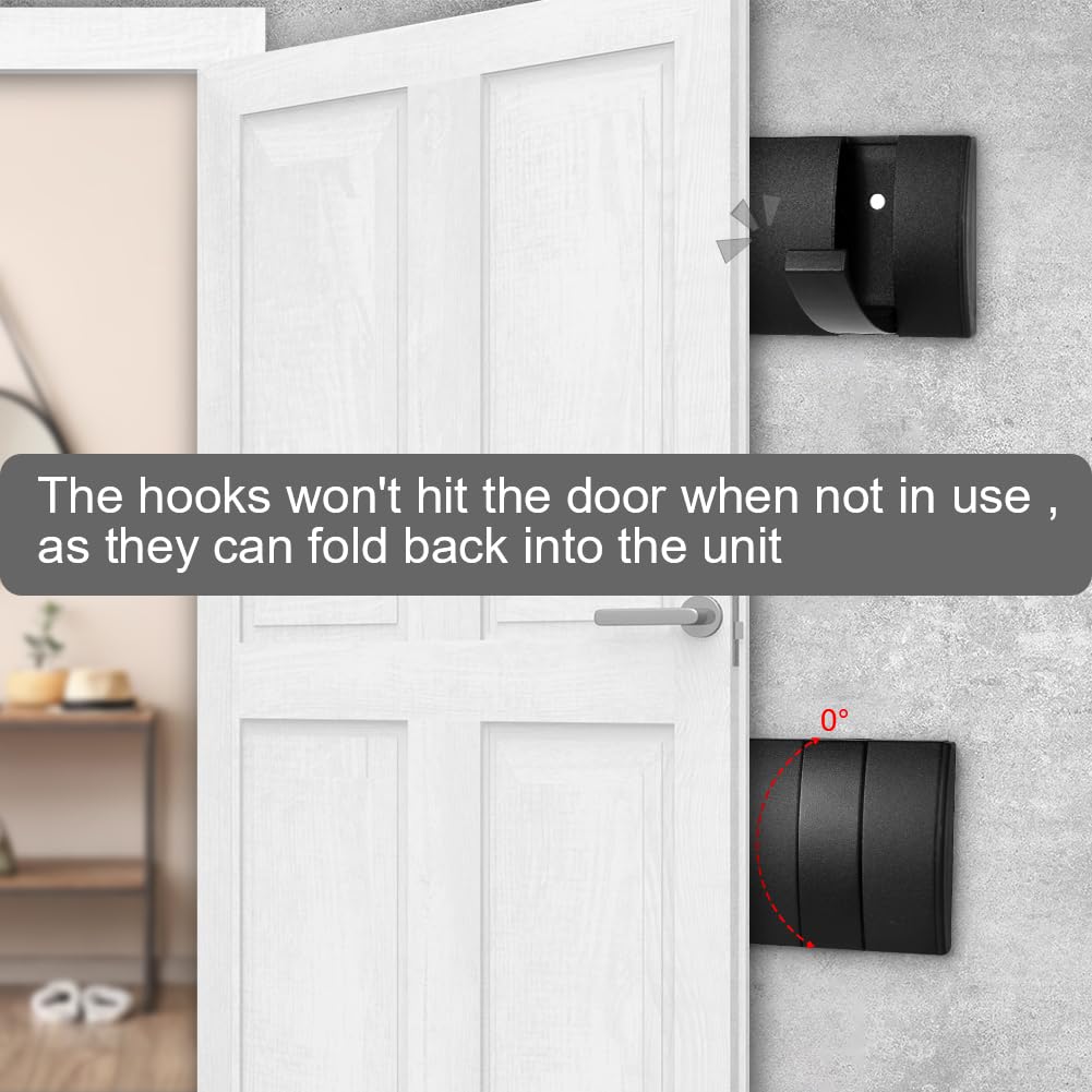 flintronic Wall Mounted Floating Rack with 3 Hooks, Foldable Metal Wall Hook, Space Aluminum Material Coat Hook Rack Wall Hanger