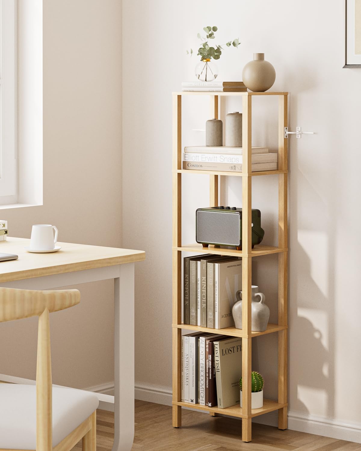 Apetaccat Book Shelf, 5 Tier Tall Bookshelf, Narrow Bookcase with Open Shelves, 38 x 27 x 136CM, Book Shelves for Living Room, Office, Study, Oak