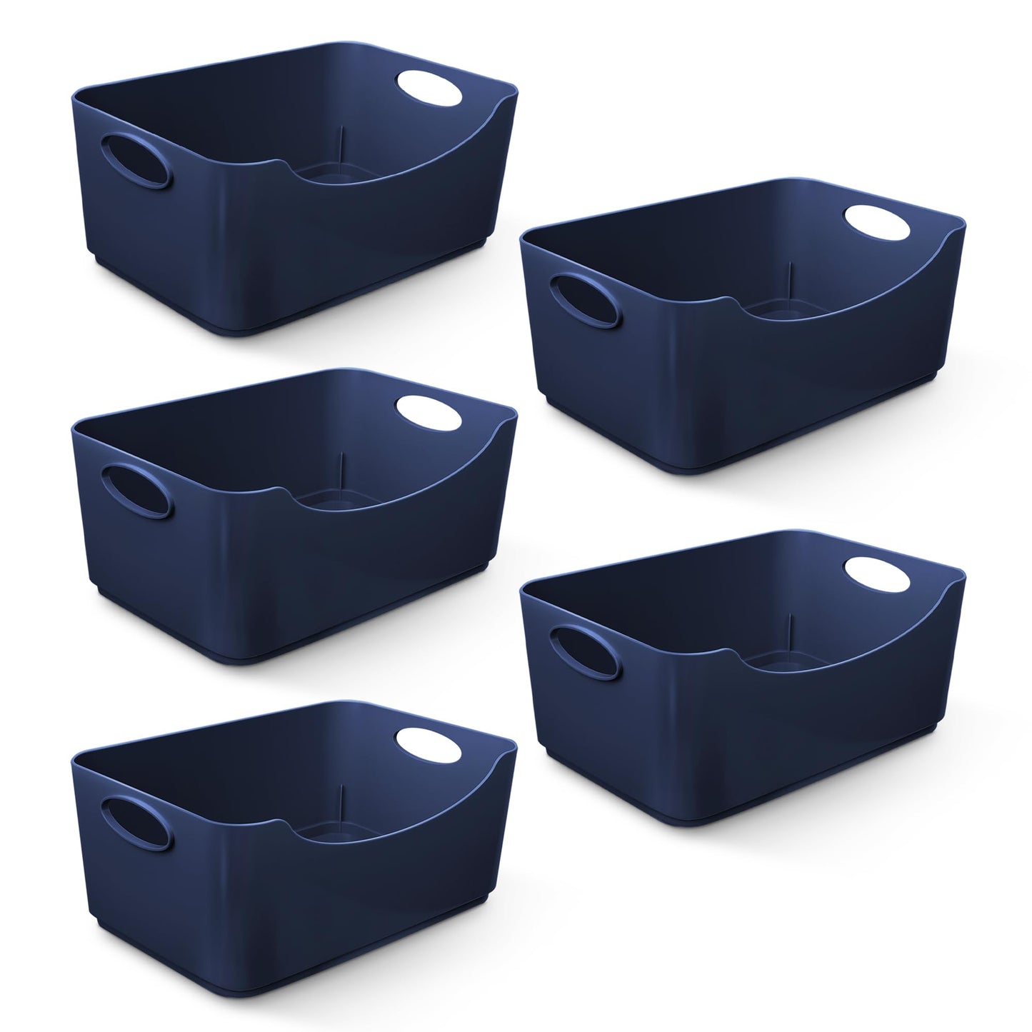 KEPLIN 5 Pack Plastic Storage Baskets with Handles, BPA-Free Dishwasher Safe Organiser Boxes for Kitchen, Bathroom, Pantry, Shelves & Drawers
