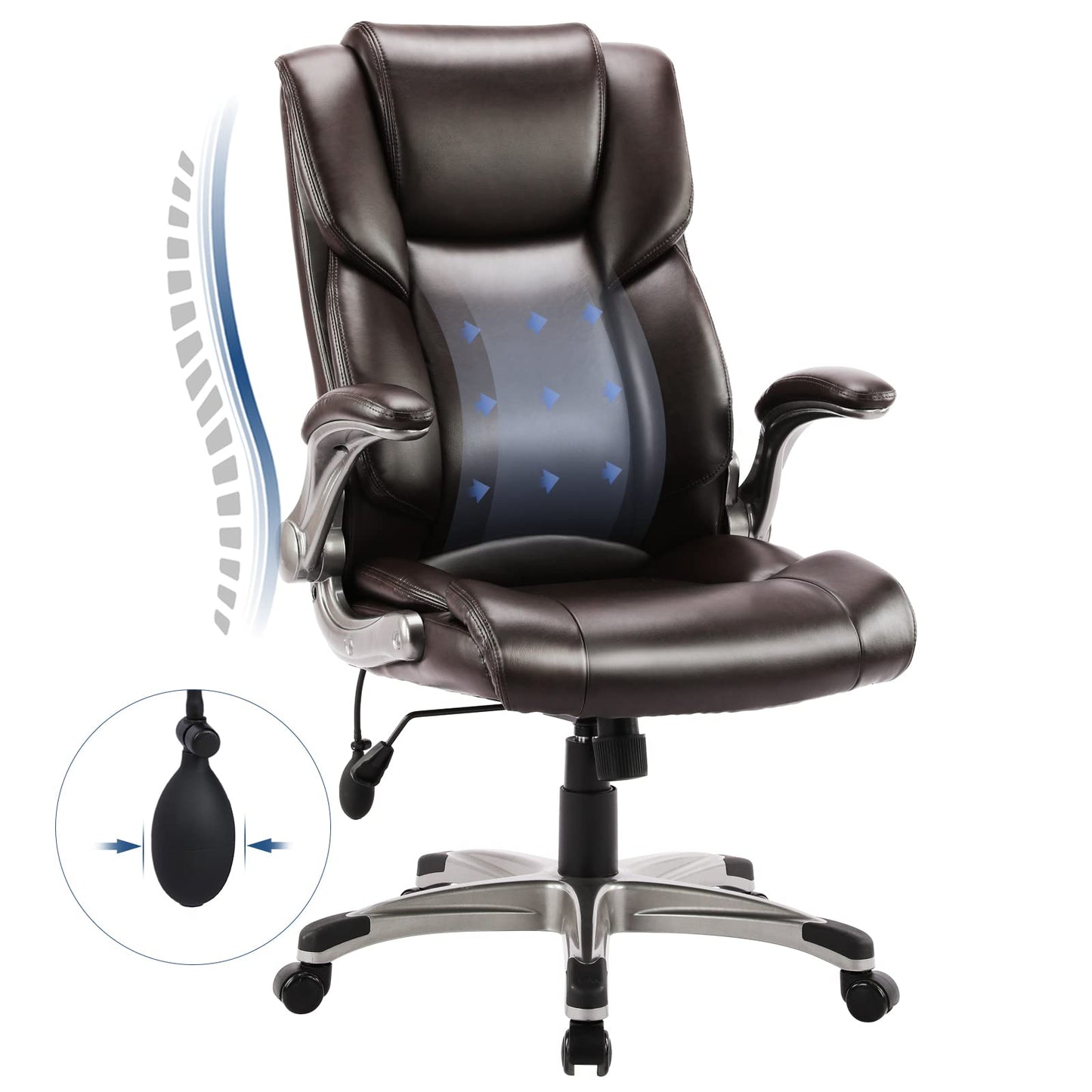 COLAMY High Back Executive Office Chair- Ergonomic Home Computer Desk Leather Chair with Padded Flip-up Arms, Adjustable Tilt Lock