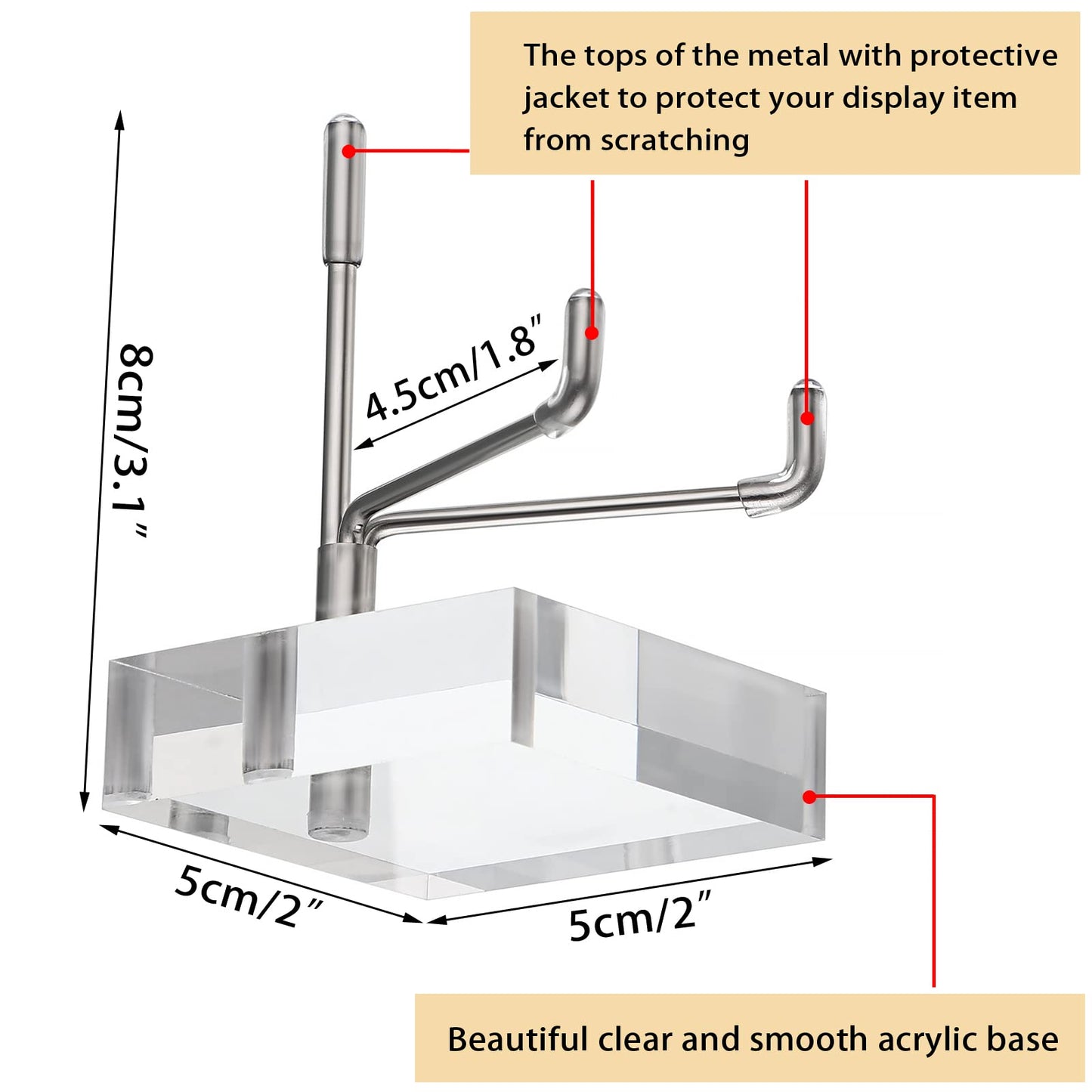 BTSKY Small Size Adjustable Silver Metal Arm Display Stand with Square Base