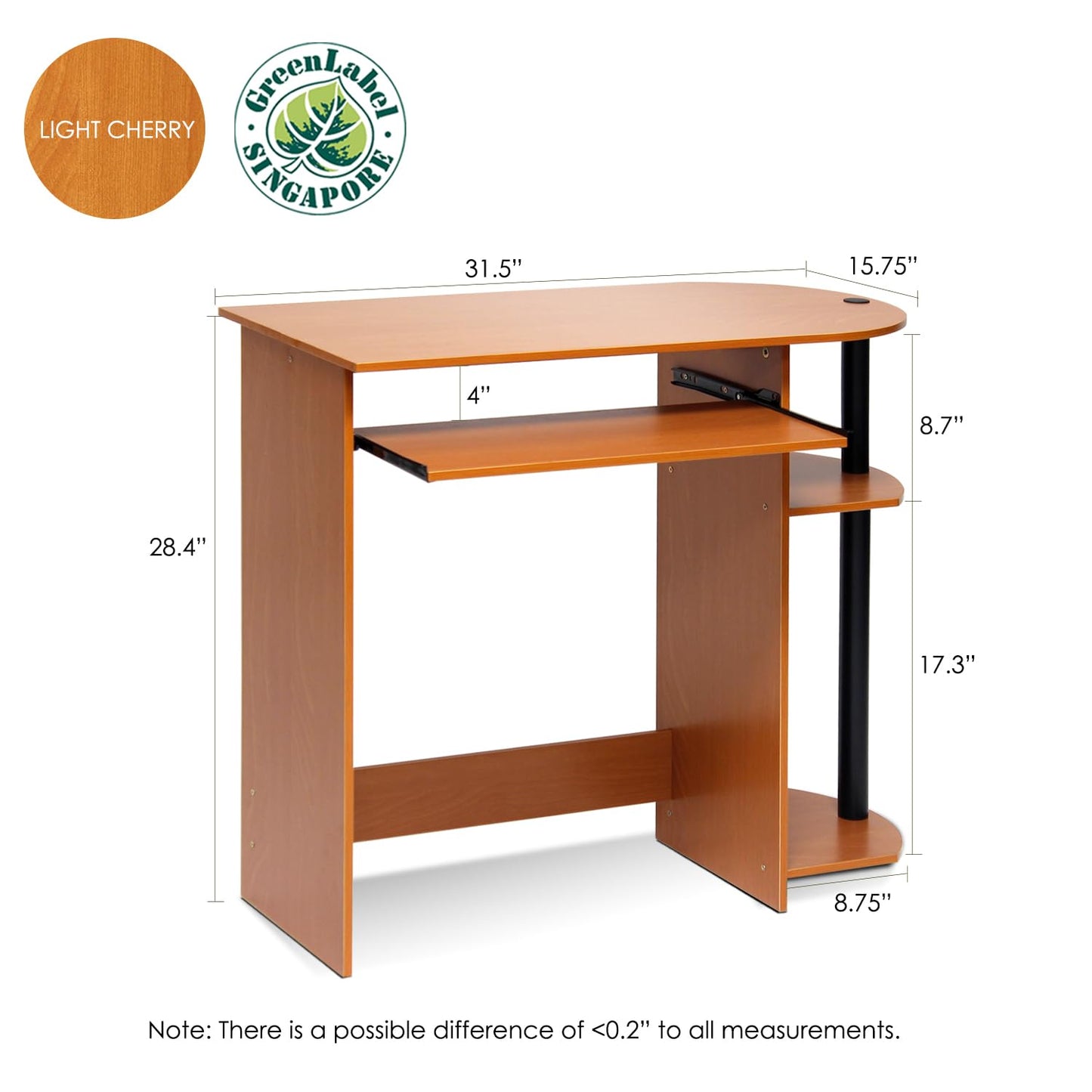 Furinno SIMPLISTIC 80cm Wide Gaming Desk with Keyboard Tray, Light Cherry