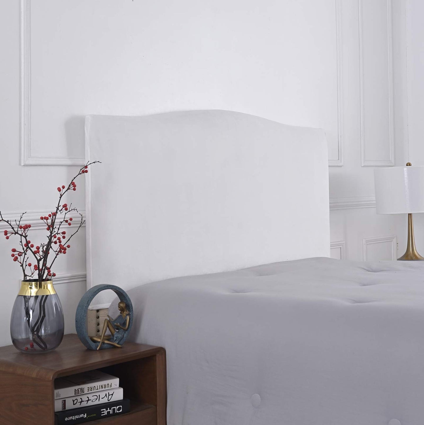 Meigeh Bed Headboard Cover Velvet Headboard Slipcovers Stretch Headboard Protector Headboard Cover for single double king size beds White