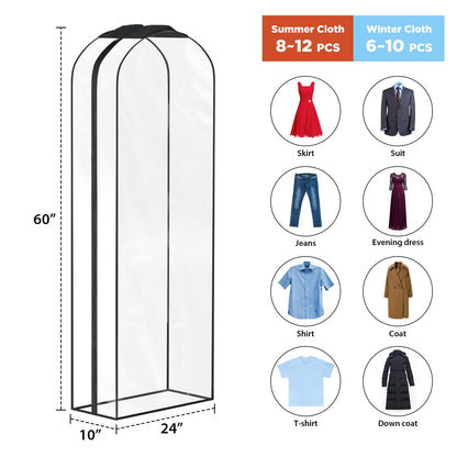 DecacnX 60" Dress Covers Garment Bags Full Length, 10" Gusseted Hanging Dress Bags Covers Long with Side Zipper, Clear Clothes Covers for Dresses