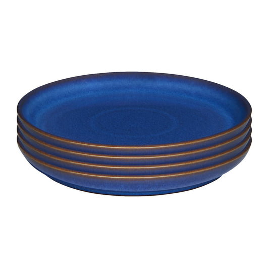 Denby - Imperial Blue Medium Plates Set of 4 - Dishwasher Microwave Safe Crockery 21cm - Royal Blue Coupe Ceramic Stoneware Tableware - Chip & Crack