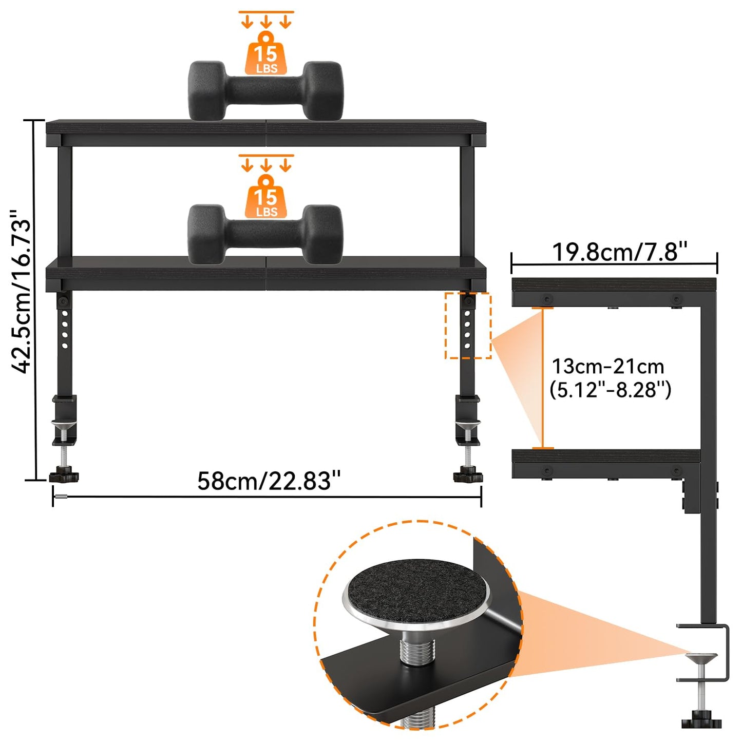 IBUYKE Clamp on Desk Shelf, 22.8” Large Desk Extender Shelves TMZ010B