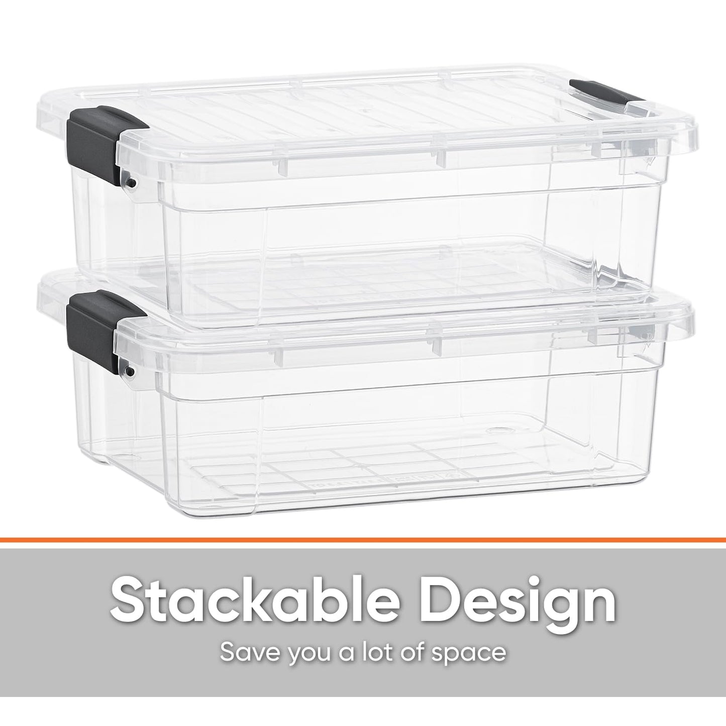 Superio Clear Storage Boxes with Lids, 4.5 Quart Plastic Container Bins for Organizing, Stackable Crates, BPA Free, Non Toxic, Odor Free