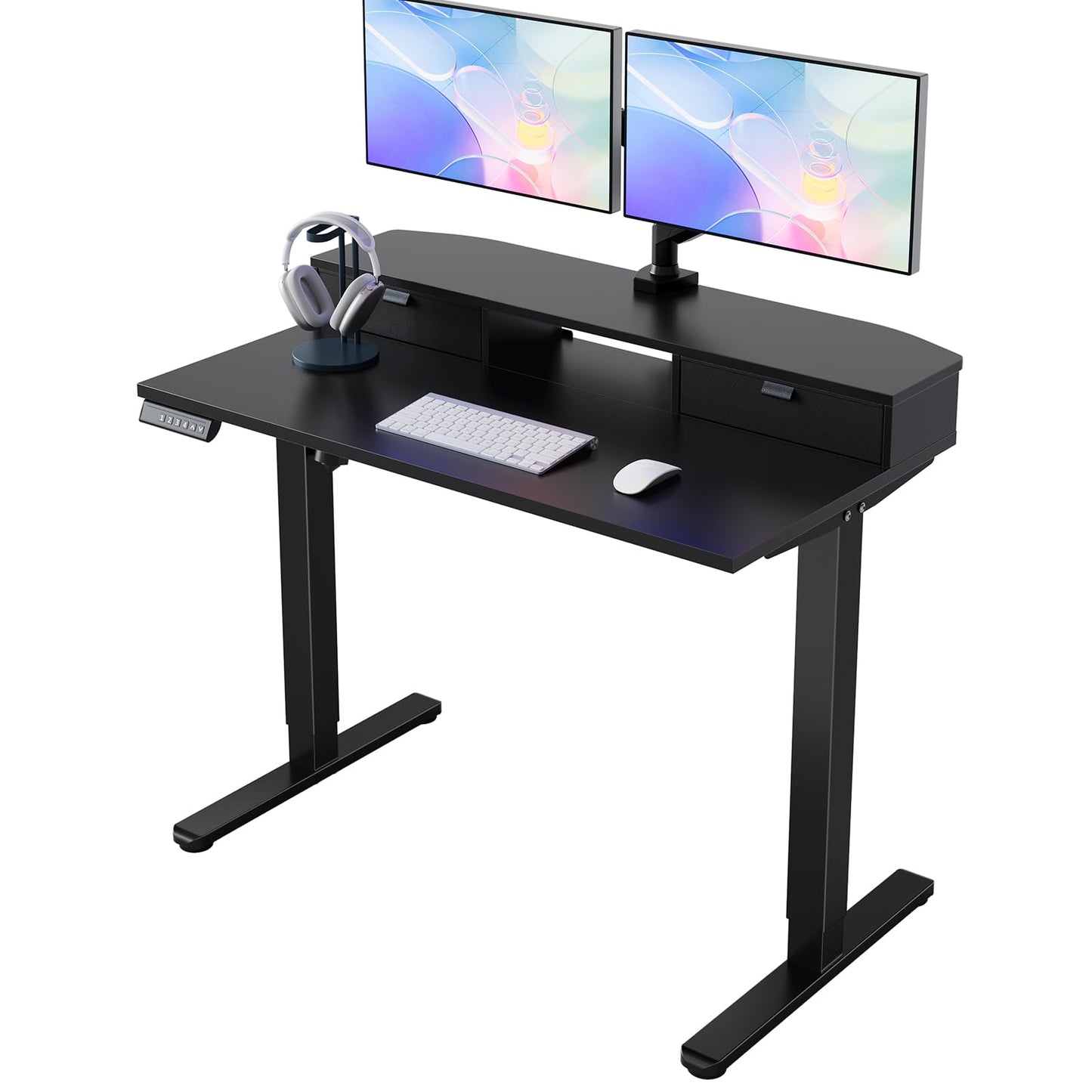 HUANUO Standing Desk with Drawers, 100x60cm, Black