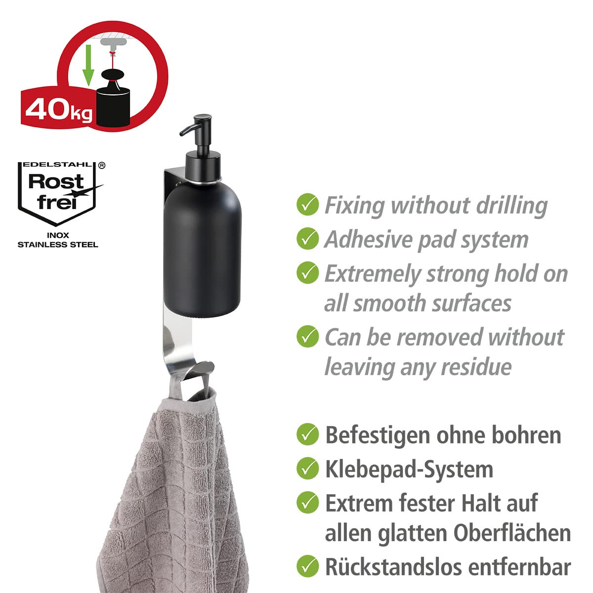 WENKO Turbo-Loc® Telde Soap Dispenser Holder Stainless Steel