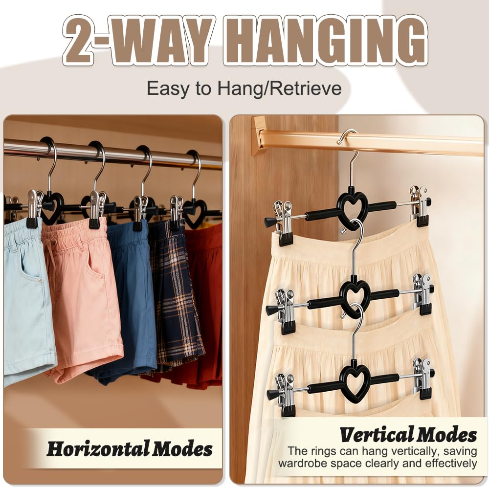 10 Pack Skirt Hangers with Adjustable Non-Slip Clips, 30cm Metal Trouser Hangers, Chrome Heavy Duty Clothes Hangers