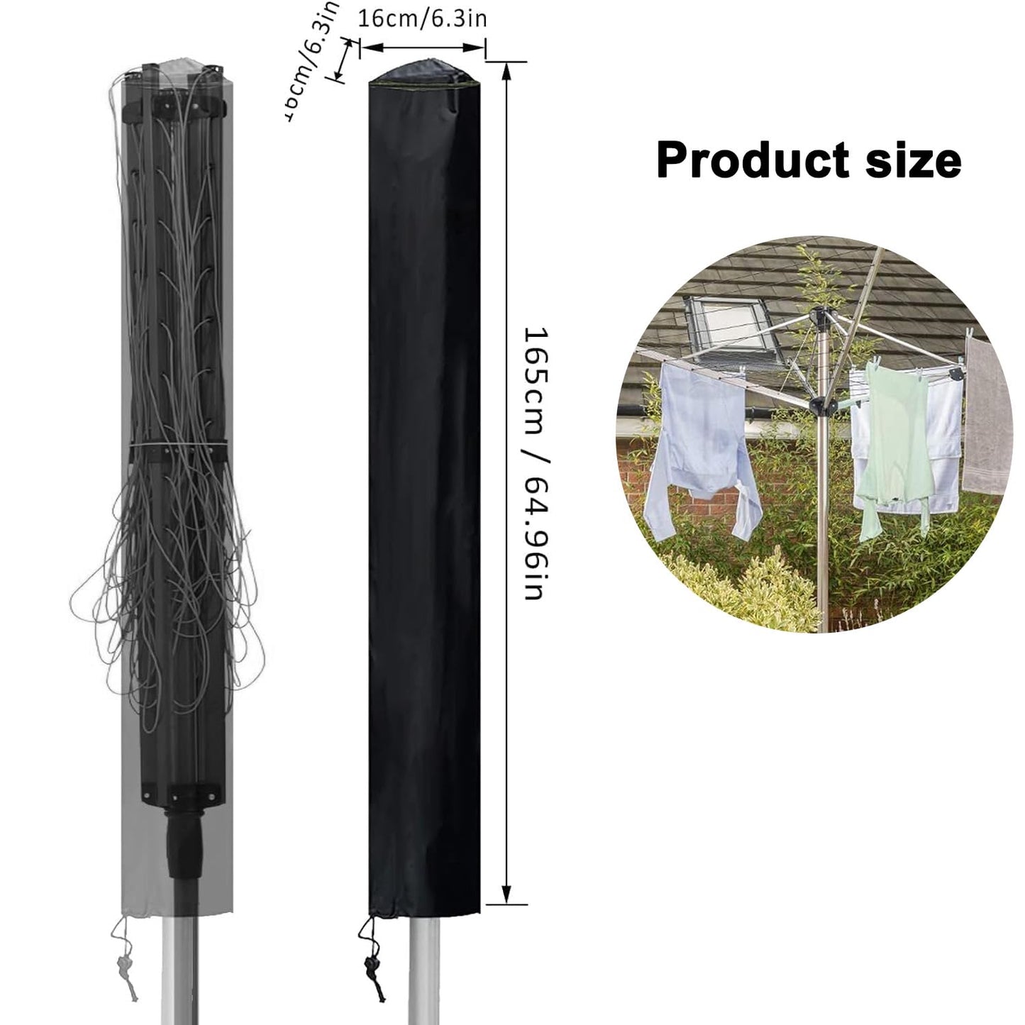 Rotary Washing Line Protective Cover, Universal Waterproof Clothesline Cover, Heavy-Duty, UV Resistant, Fits Up to 16cm x 16cm x 165cm