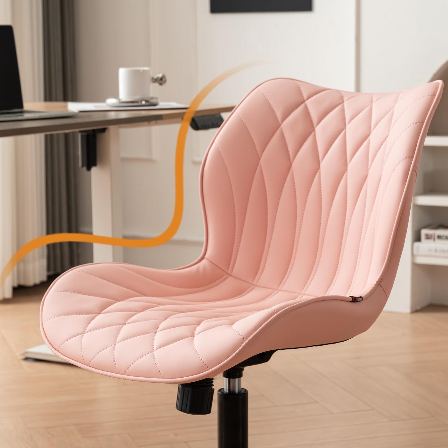 YOUNUOKE Desk Chair Adjustable Home Office Chair with Wheels, Pink