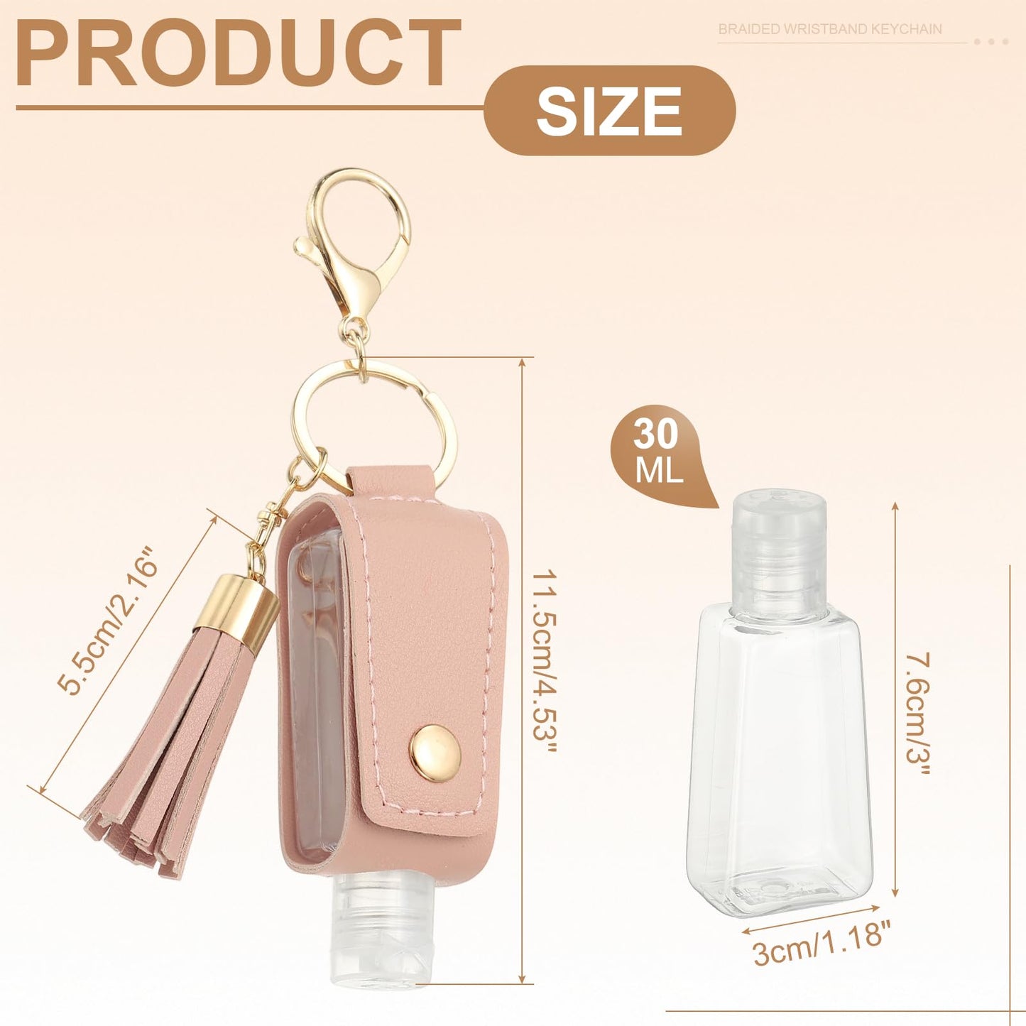 sourcing map Portable Travel Empty Bottle with Keychain, 30ml PU Leather Mini Squeeze Bottles