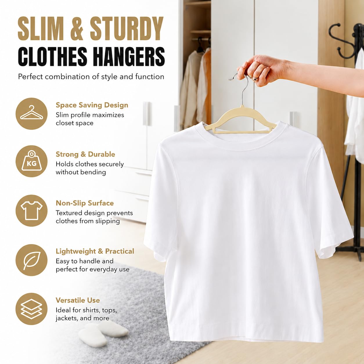 1ABOVE Premium Quality 50 pack Non-Slip Velvet Hangers (44cm) Heavy Duty Velvet Suit Hangers with Tie Bar, 360° Swivel Hooks – Space saving