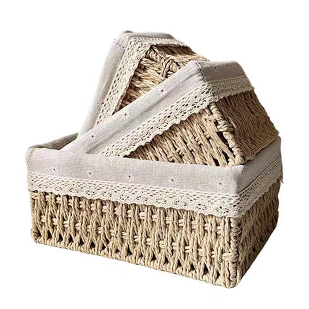 Seagrass Set of 3 Rectangular Storage Baskets (Daisy Style)