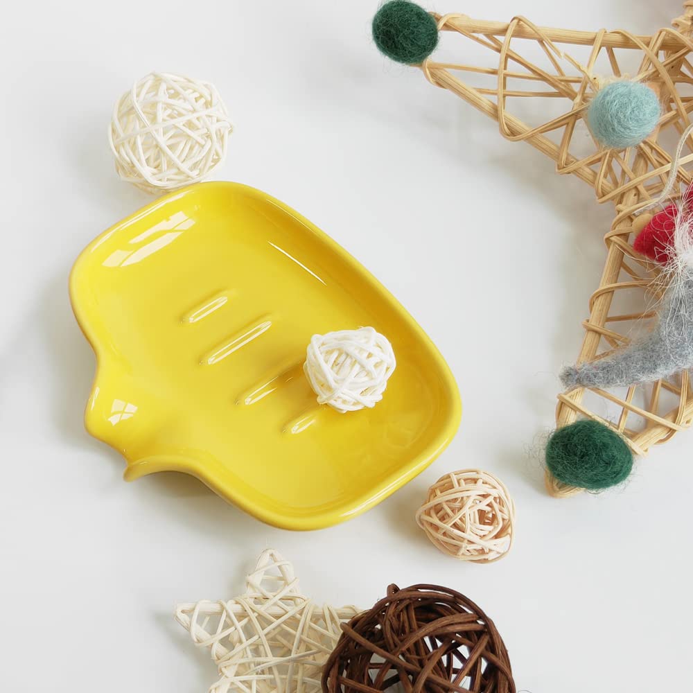 Multi-Color Ceramic Soap Dish with drain, Bathroom Soap Holder(Yellow)