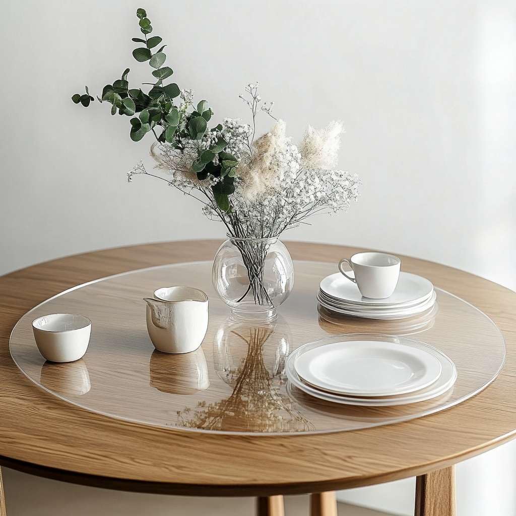 Round Clear PVC Table Protector, Heat Resistant & Waterproof, Clear Round 120cm
