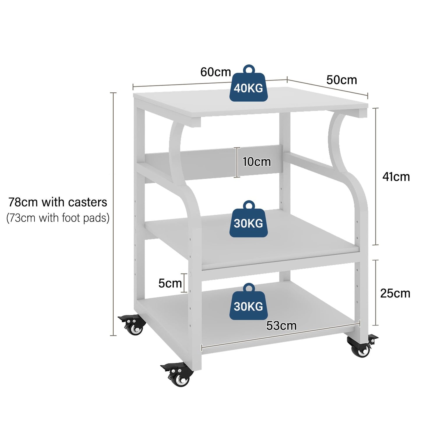 PUNCIA 3-Tier Movable Printer Stand Table with Storage for Home Office