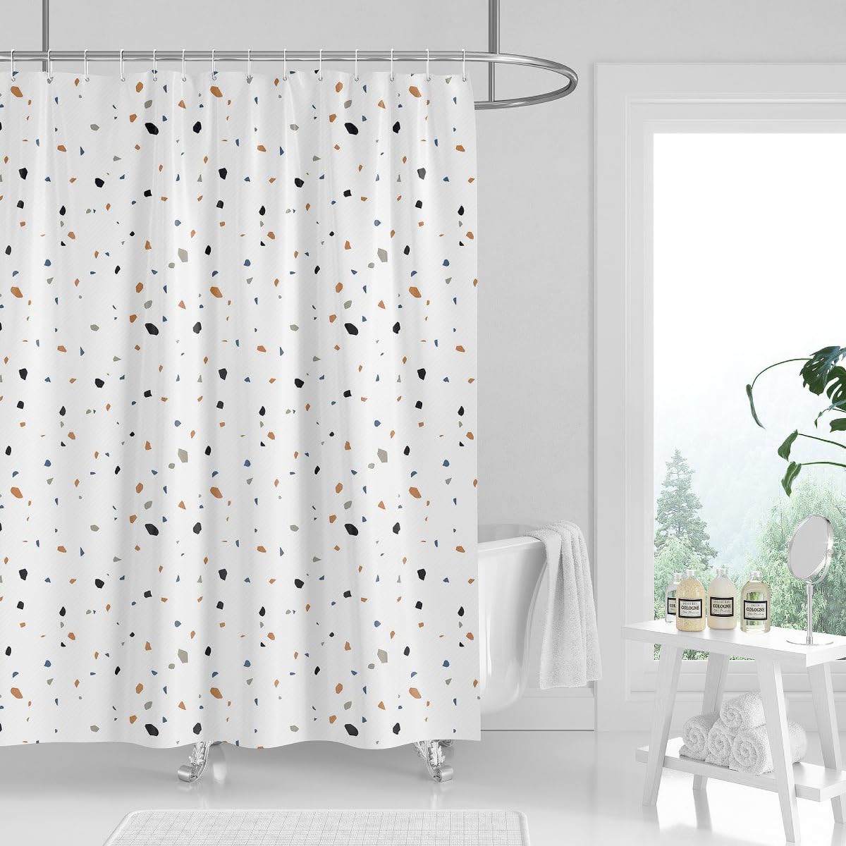 Tennove Shower Curtain Mould Resistant Terrazzo Bathroom Curtain Waterproof Polyester Fabric Wet Room Bathtub Shower Curtain,Weighted Hem,Quick