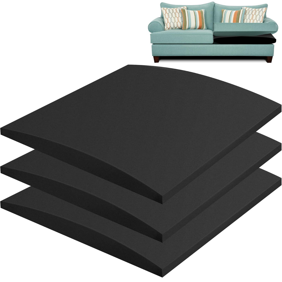 Winmist Glimpse 3Pack Sofa Cushion Support for Sagging Seat 50 x 50cm Couch Cushion Support High Density Foam Replacement for Seat Sagging Black