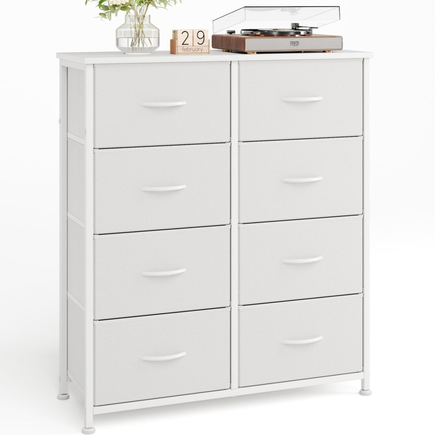 MUTUN 8 Drawers Chest of Drawers, Fabric Storage Dresser Vertical with Spacious Wooden Tabletop & Sturdy Metal Frame Large Storage Space for Bedroom