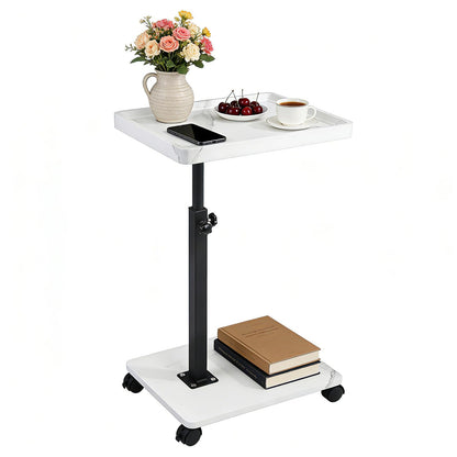 YYW Adjustable C Shaped Side Table with Wheels, 360° Swivel Sofa Table