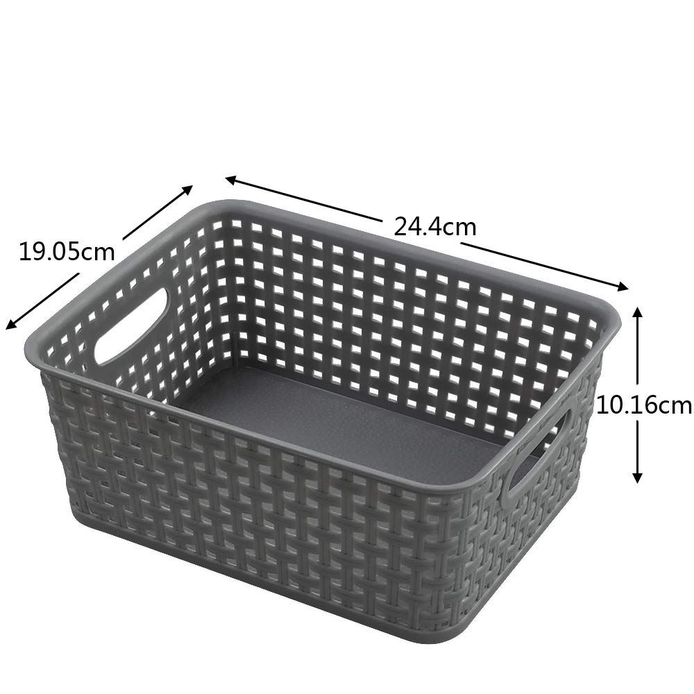 Farmoon 6 Packs Plastic Weave Storage Baskets, Small Handy Baskets, Grey