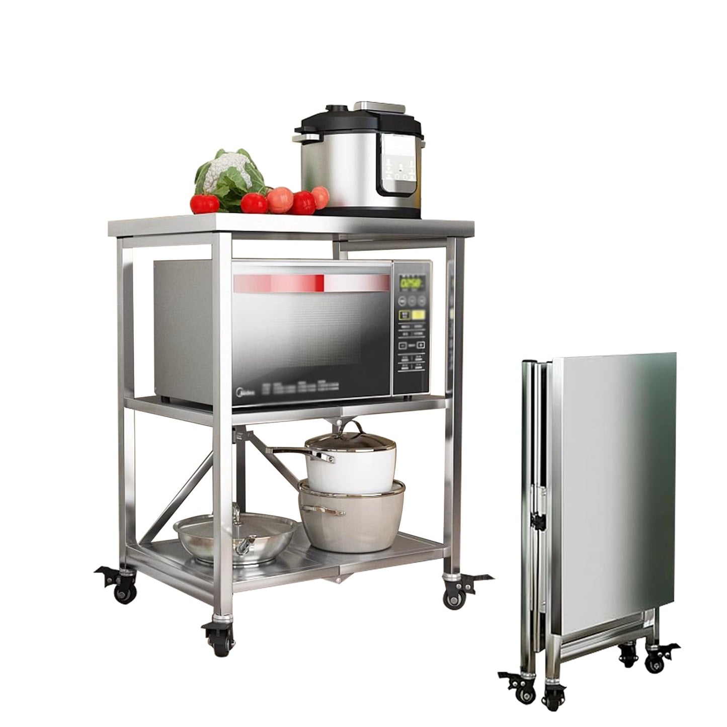 HIYOUGO Foldable Stainless Steel Table, Portable Outdoor BBQ Tolley