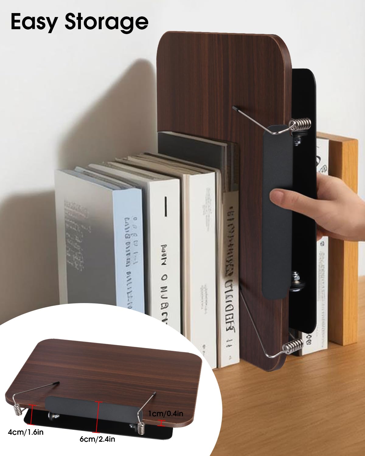 Wooden Book Stand for Reading, 360° Adjustable Book Holder Foldable Recipe Cook Book Stand for Kitchen Book Display Stand with Elastic Page Clips for