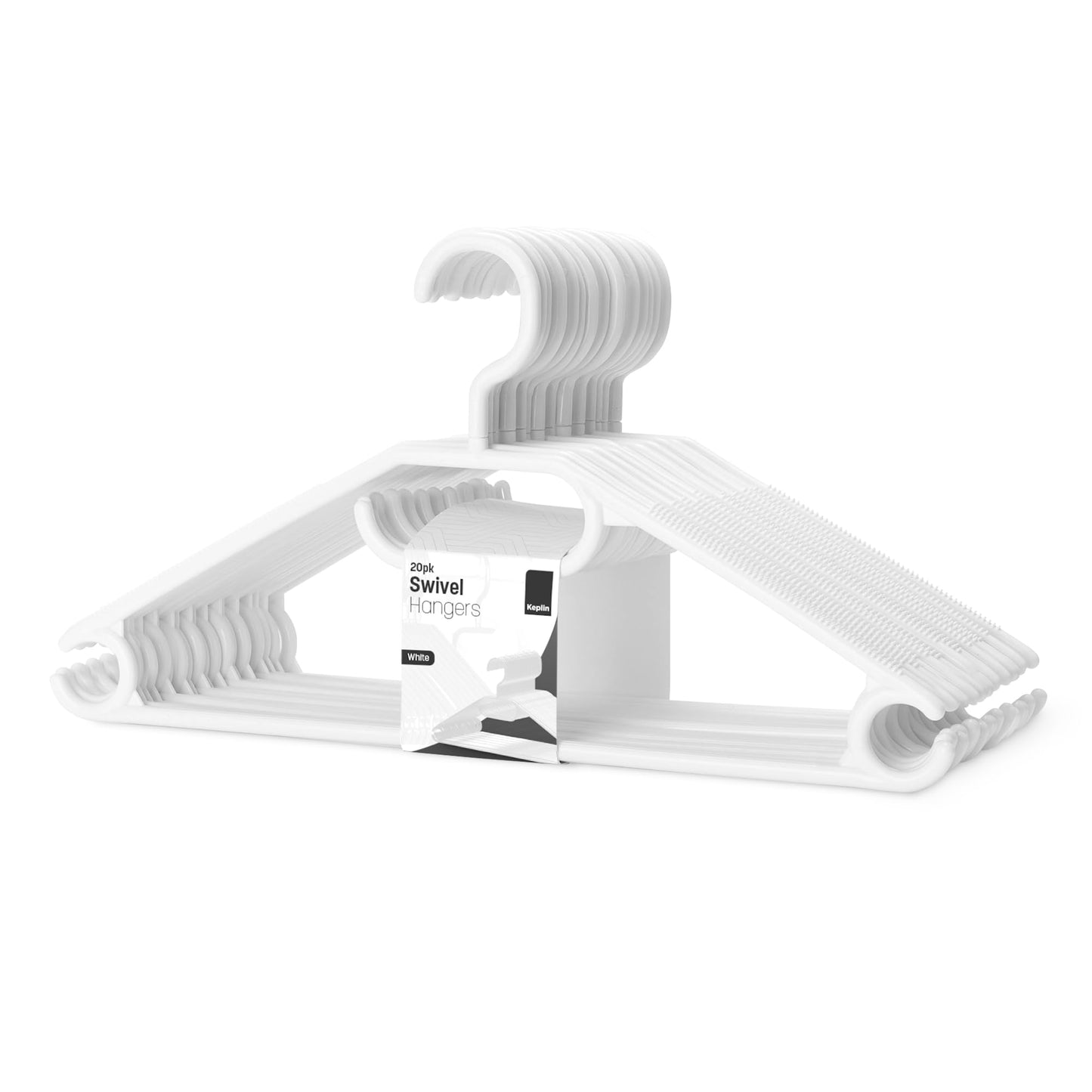 KEPLIN Space Saving White Plastic Coat Hangers - 20 Pack | Heavy Duty Swivel Hook for Clothes, Coats, Dress, Shirt, Jacket, Trouser