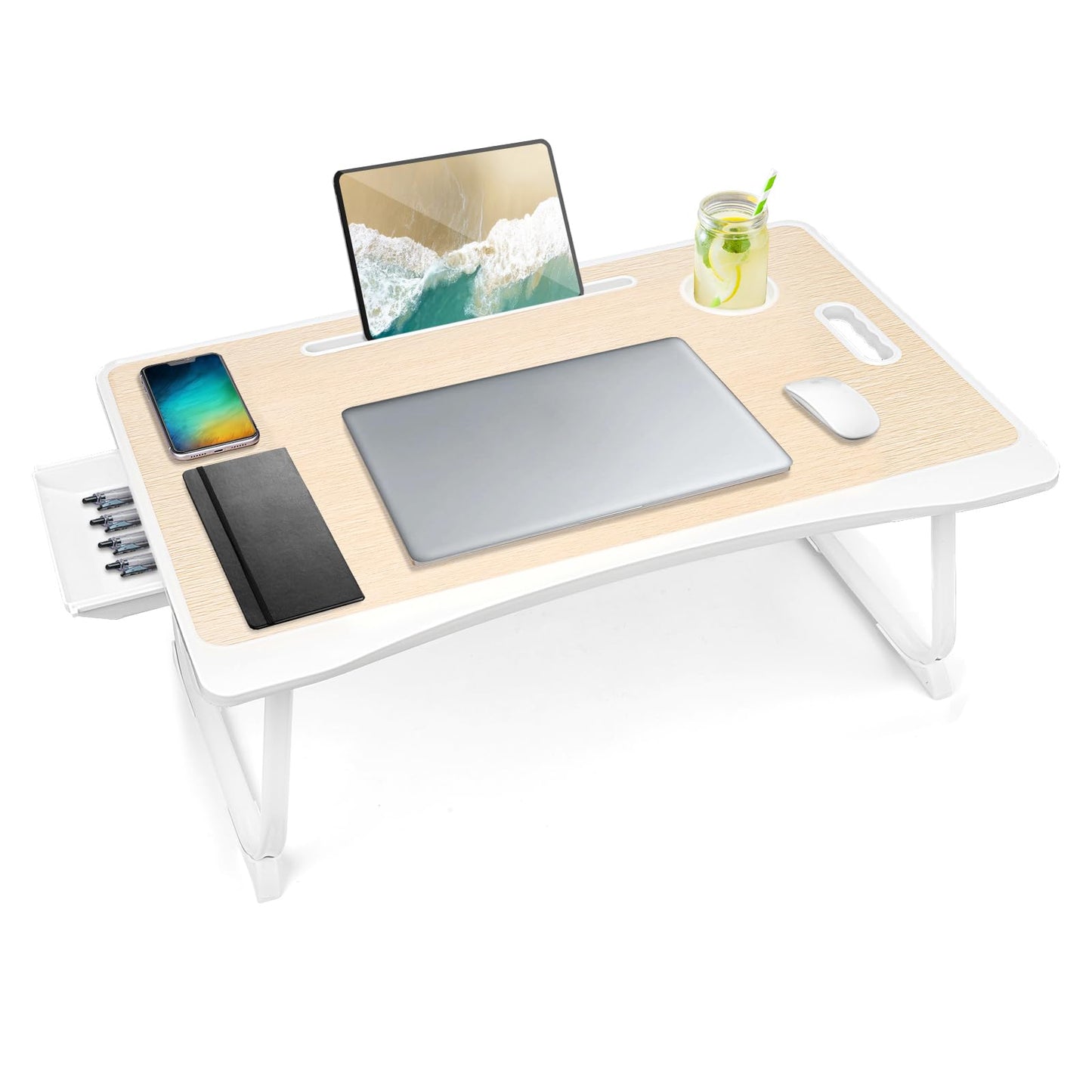 Amaredom Lap Desk, Foldable Bed Desk for Laptop, 60cm x40 cm - White Oak