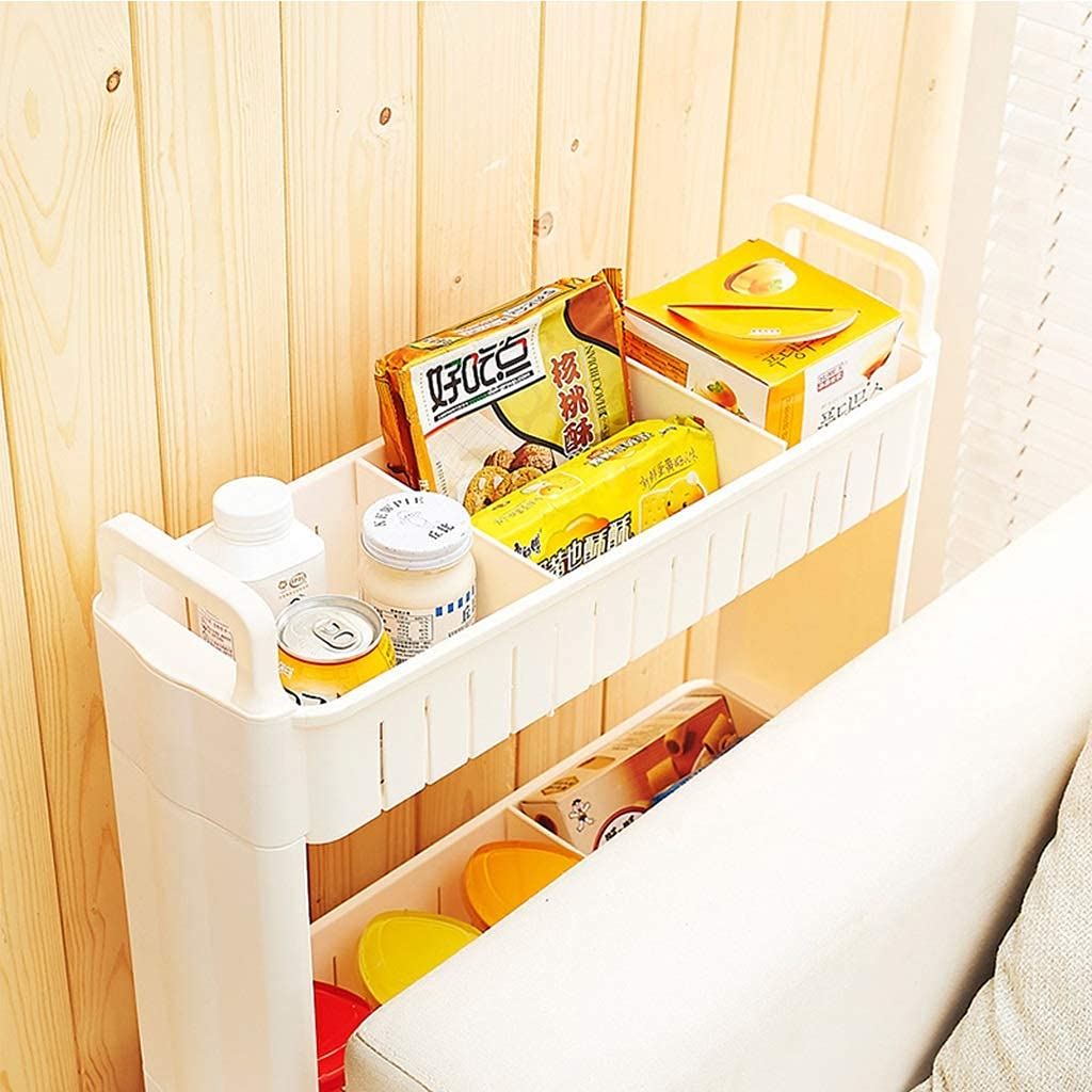 10cm Wide Kitchen Cart, White Shelving Unit, Storage Trolley with Wheels for Kitchen Bathroom Office Laundry, with Handles, with Extra Hooks