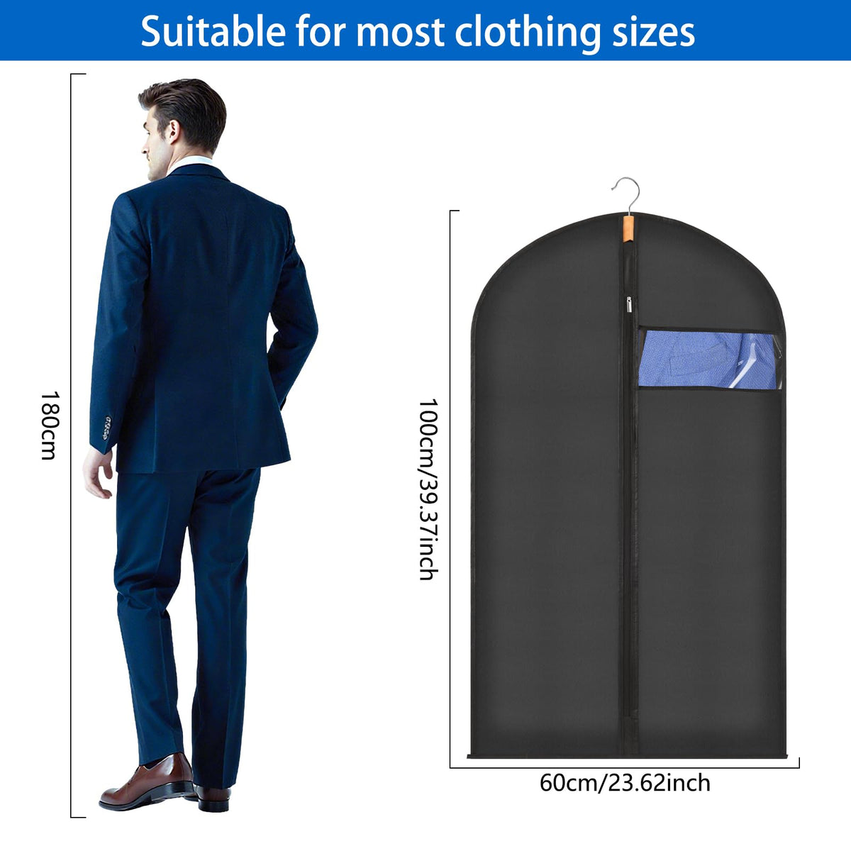 Sevenpers 6 Pack Suit Bags Garment Bags for Hanging Clothes 60x100cm Black