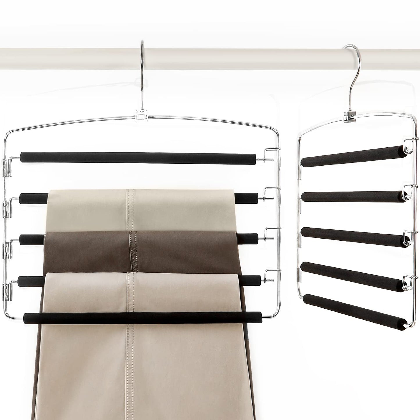 TOPIA HANGER Pants Hangers Space Saving, 2-Pack Swing Arm Pants Organizer for Closet, Non-Slip Foam Padded Organizer Hanger for Multi Slacks, Jeans