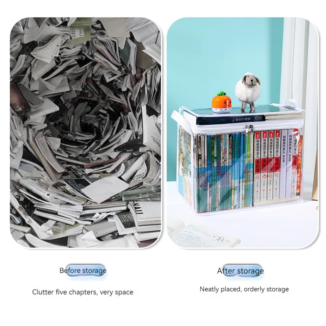 PolMinrs Storage Boxes 3-Pack, Foldable Plastic Boxes with Lids for Book Storage, Transparent Design for Quick Access to Items. Different Sizes of