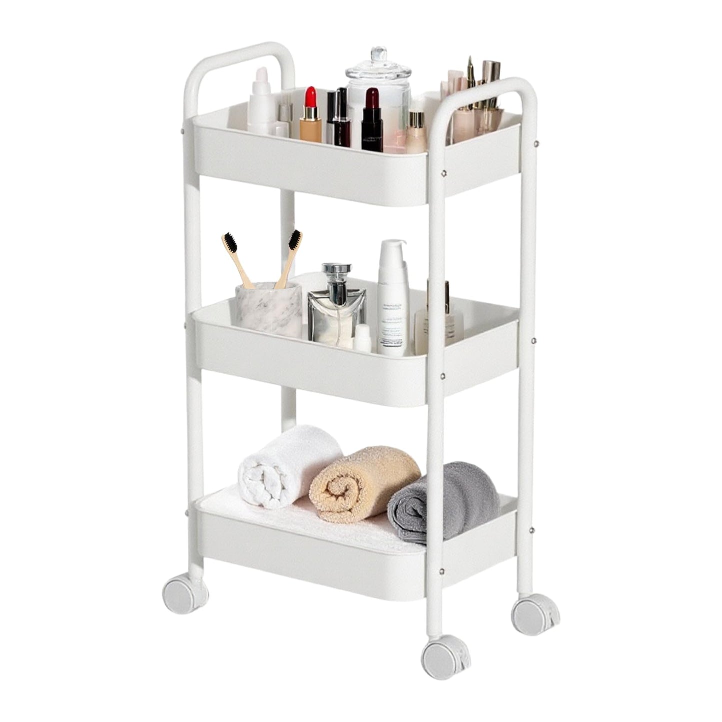Eidoct Beauty Trolley on Wheels 3 Tier Storage Trolley with handle Space-Saving Beauty Trolleys Rolling Utility Cart Craft Trolleys on Wheels for