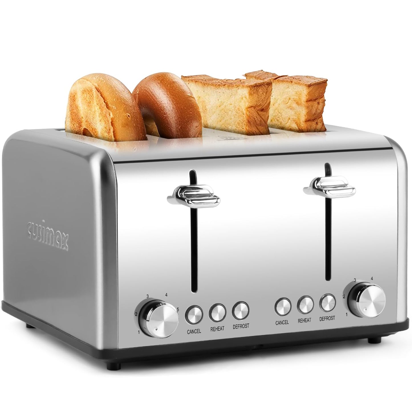 Cusimax 4 Slices Toaster, Stainless Steel Toaster with 4 Extra-Wide Bread Slots and 6 Variable Browning Shade Controls, Featuring with