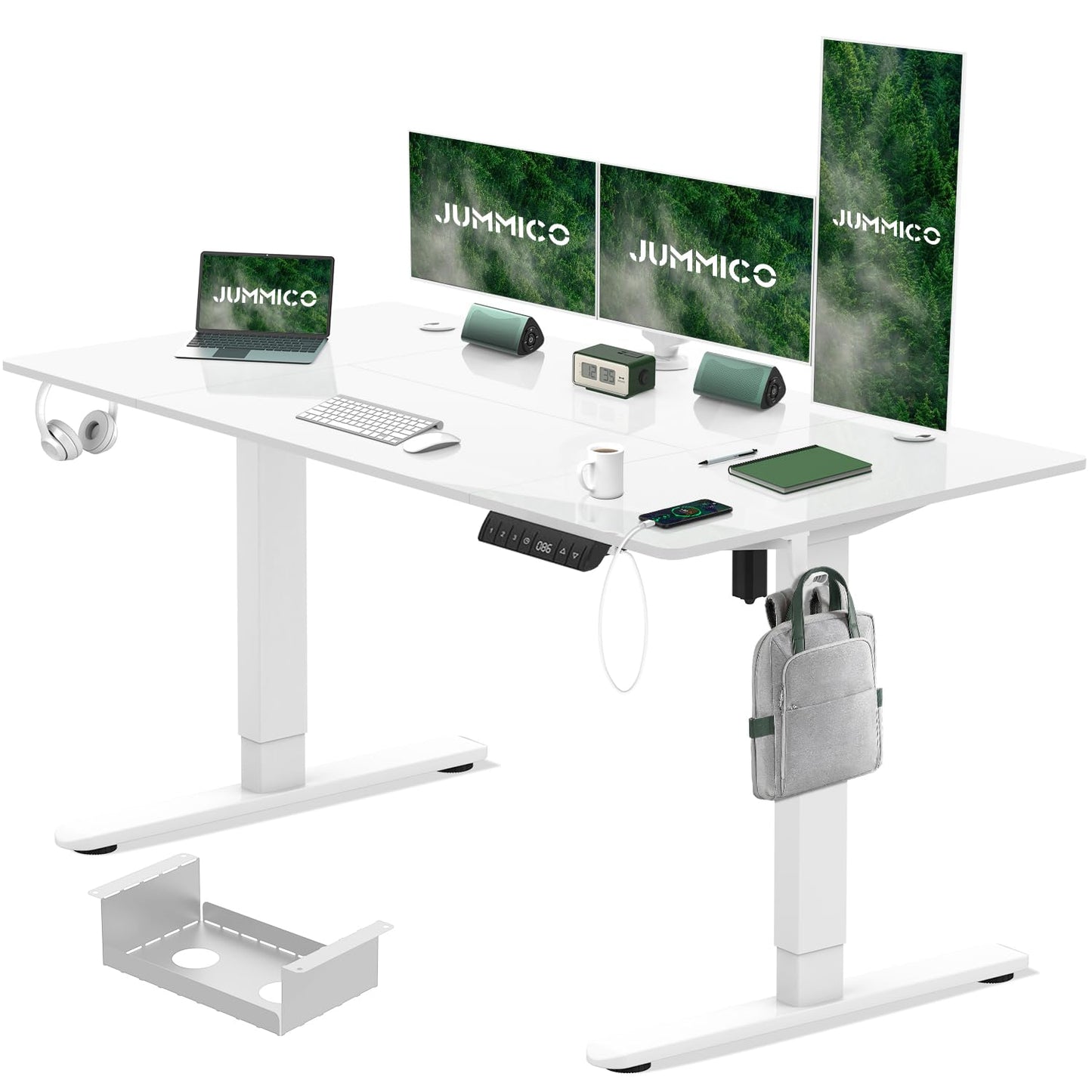 JUMMICO Electric Standing Desk 160x80 cm with Charging Port, Height Adjustable Computer Desk with Cable Tray,Ergonomic Sit Stand up Desk Rising Table