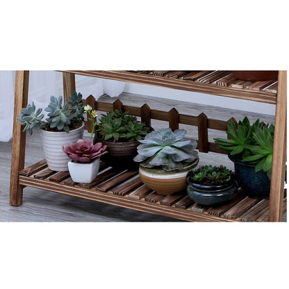 GOLDBEARUK Flower Steps - 3 tier Wooden Plant Ladder - Lightweight Wood with Trellis