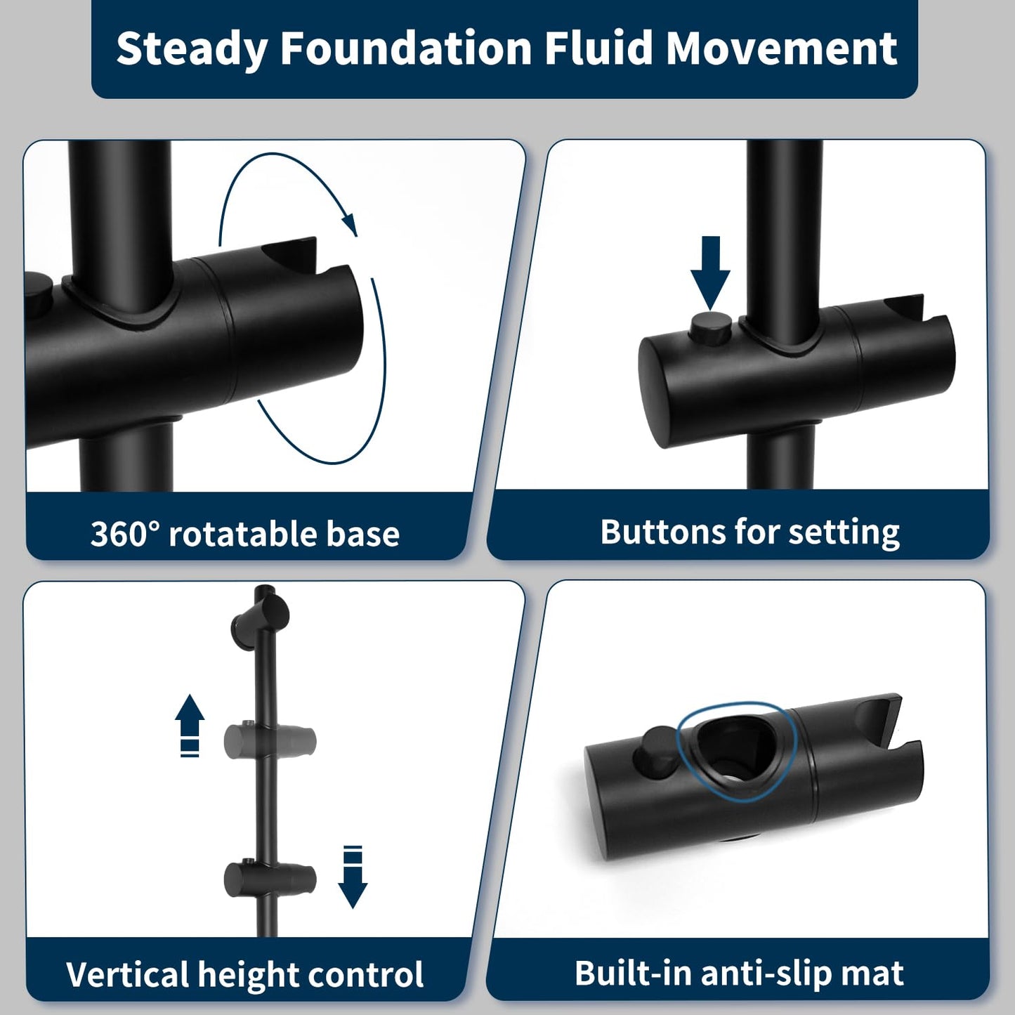 Vista Shower Riser Rail Black SUS304 Stainless Steel