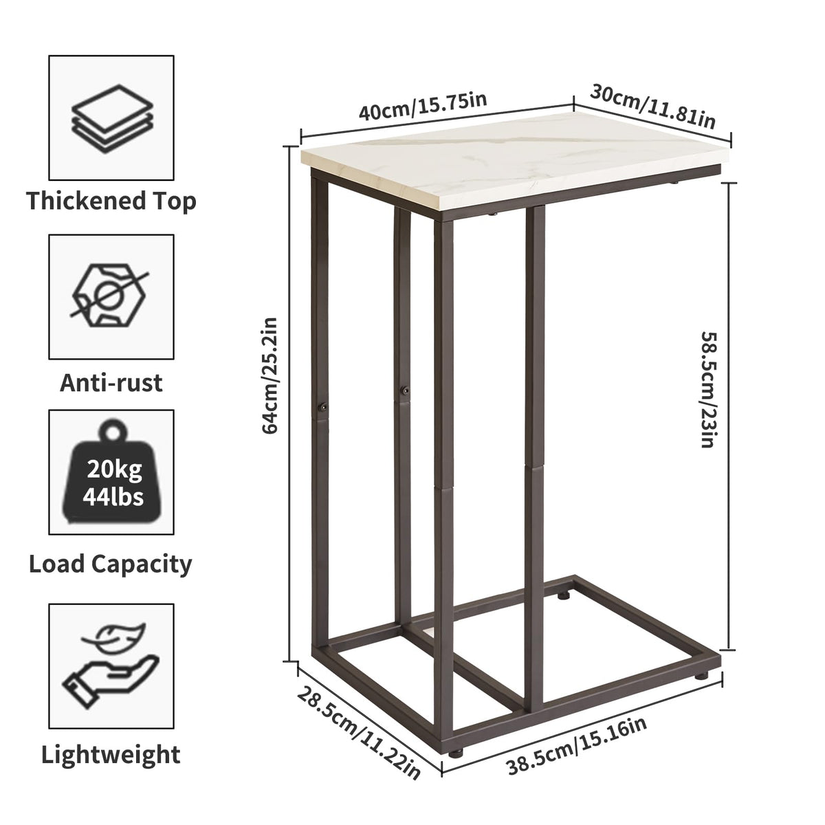 Aibiju C Shaped End Table, Slide and Sofa Table, Bedside Snack Table with Steel Frame for Living Room, Bedroom