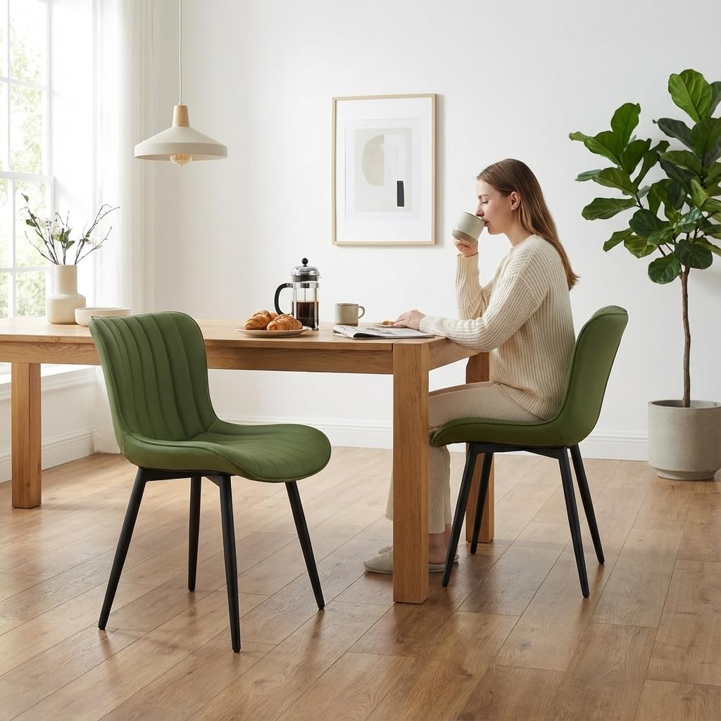 YOUNIKE Dining Chairs Set of 2 Modern Kitchen Dining Room Chairs with Metal Legs, Armless Upholstered Faux Leather Accent Chairs with Backrest