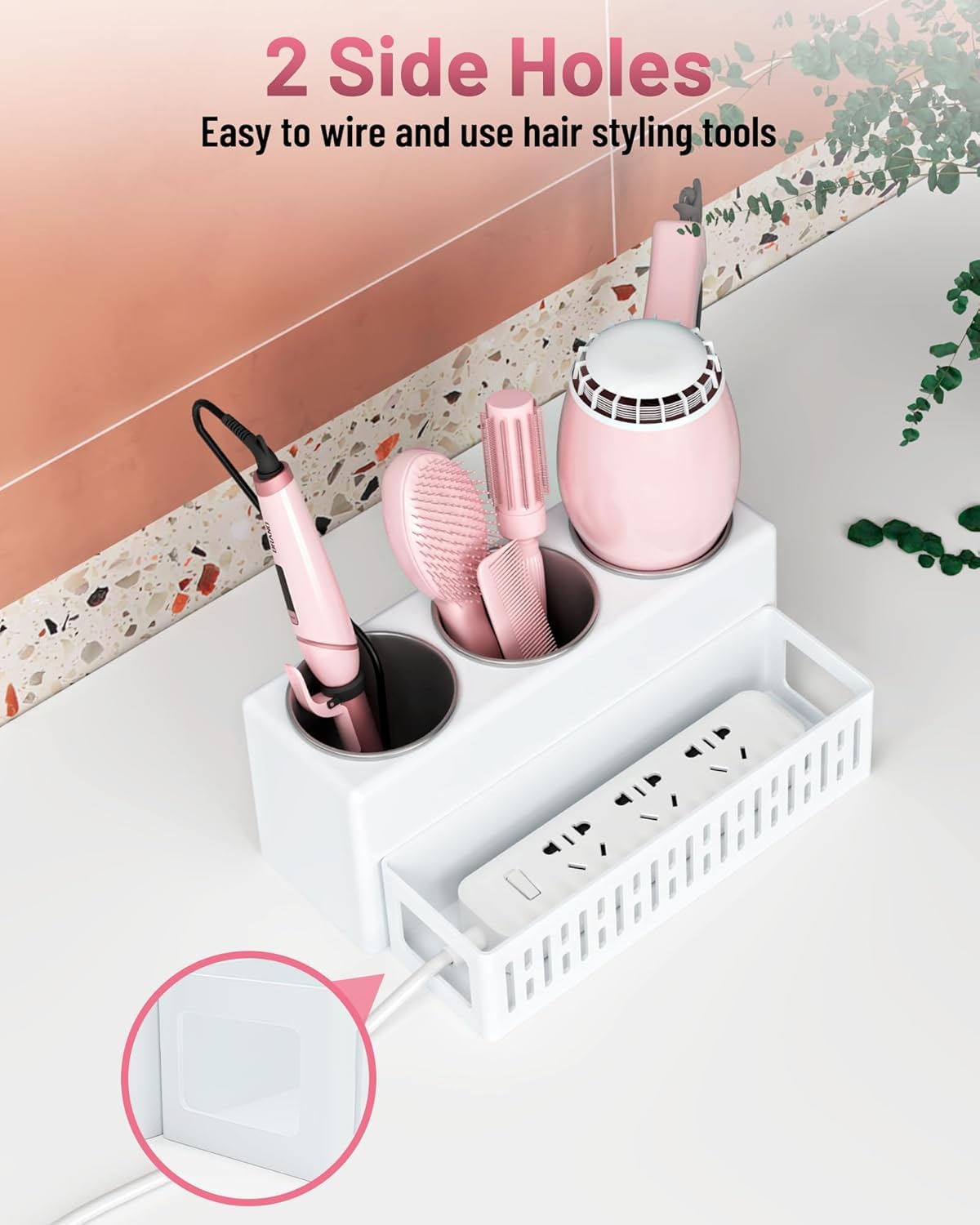 Hair Dryer Holder - Detachable Hair Tool Organiser, 3 Stainless Steel Cups