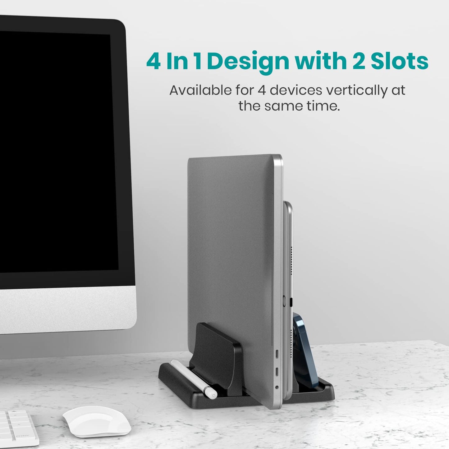 Vertical Laptop Stand for Desk, Klearlook Laptop Holder with Adjustable Slots, 4 in 1 Space-Saving Stand, Portable Notebook Stand for All MacBook, HP