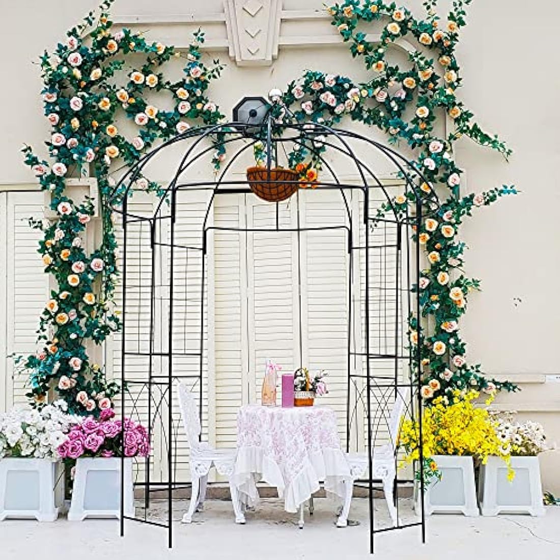 SCENDOR 4-Sided Garden Arbours Birdcage Shape Metal Gazebo Pergola Pavilion 106.7"L x 81.5"H x 81.5"W, Garden Rose Pavilion Arch for Backyard, Lawn, Wedding Decorations Ceremony