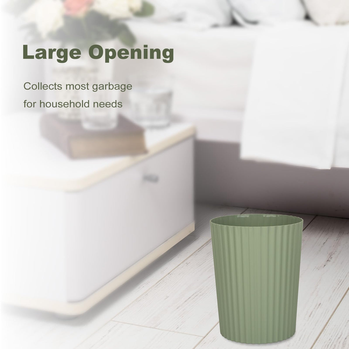JiatuA Small Trash Can Plastic Wastebasket Round Garbage Container Bin for Bathroom, Kitchen, Bedroom, Home Office, College Dorm, Green