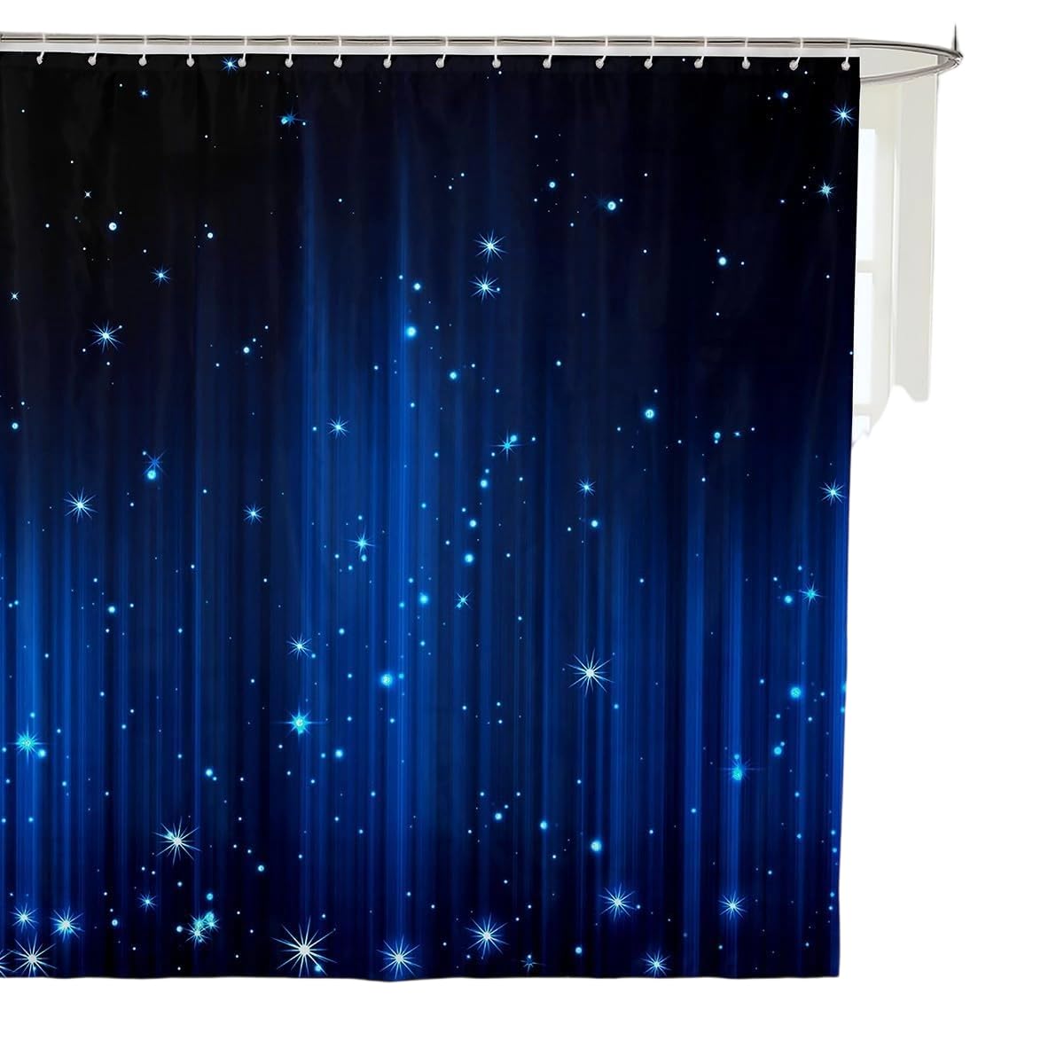 Homewish Abstract Ombre Shower Curtain Set Black and Blue Bathroom Curtains 72" Wx72 L,Glitter Striped Fabric Shower Curtains for Kids Boys Girls