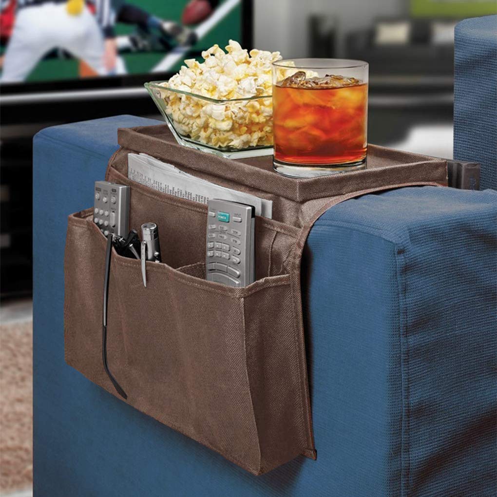 Faxianther Sofa Armchair Organiser Couch Arm Rests Storage Bag Tidy Table Bedside Chair Caddy with Snacks Tea Cup Holder Tray Magazine Books Remote